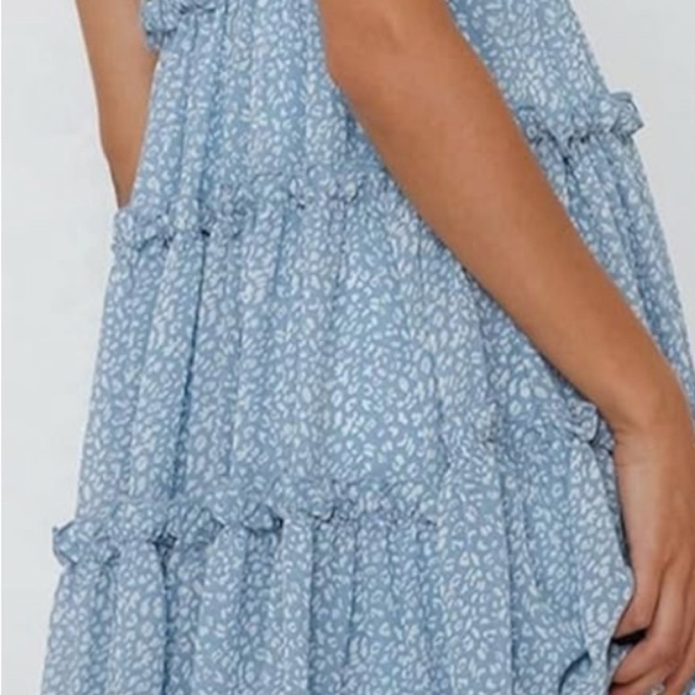 Blue Mini Dress with Ruffled Tiers and Scoop Neck - Picture 2 of 4
